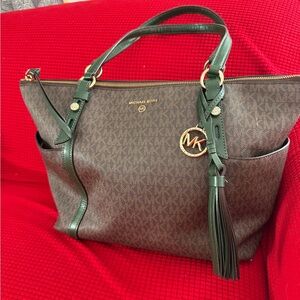 Michael Kors Green and Brown zipped Tote Bag